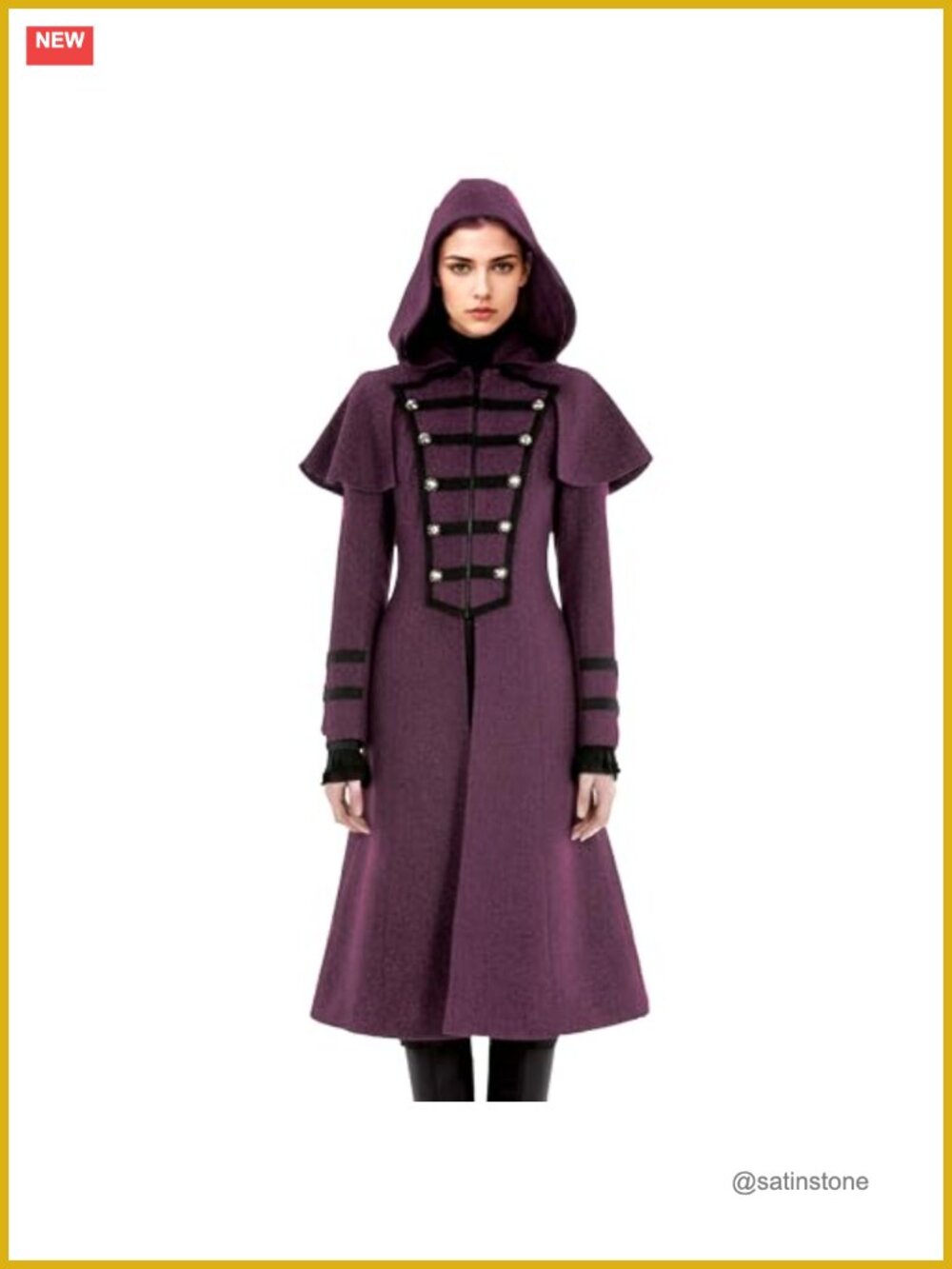 Victorian Gothic Hooded Maxi Coat Belted Steampunk Jacket